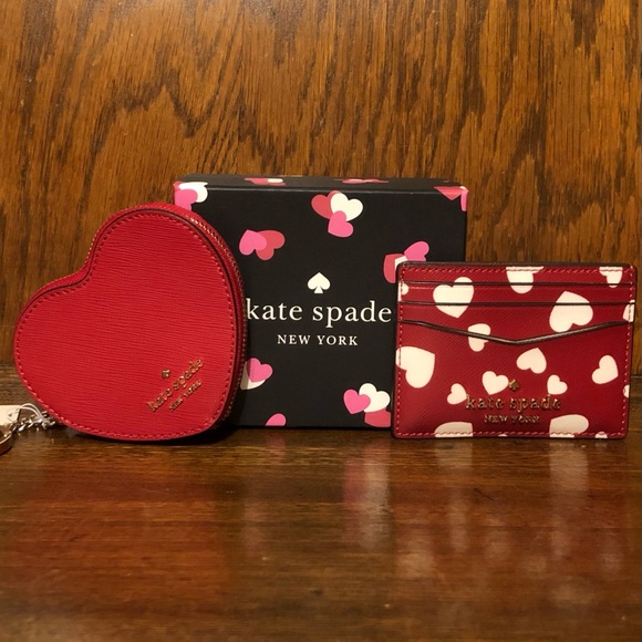 NWT-Kate Spade-SET-Staci Heart Pop Cardholder & Zip Heart Coin Purse/Keychain - Picture 1 of 16